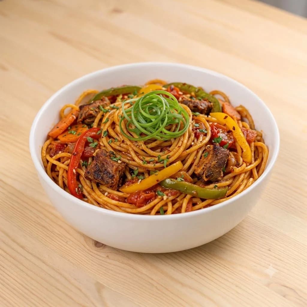 Jollof Spaghetti prepared by FEEDARR